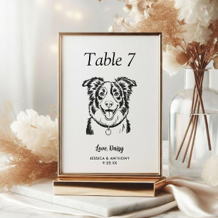 Simple Black and White Dog Wedding Table Number