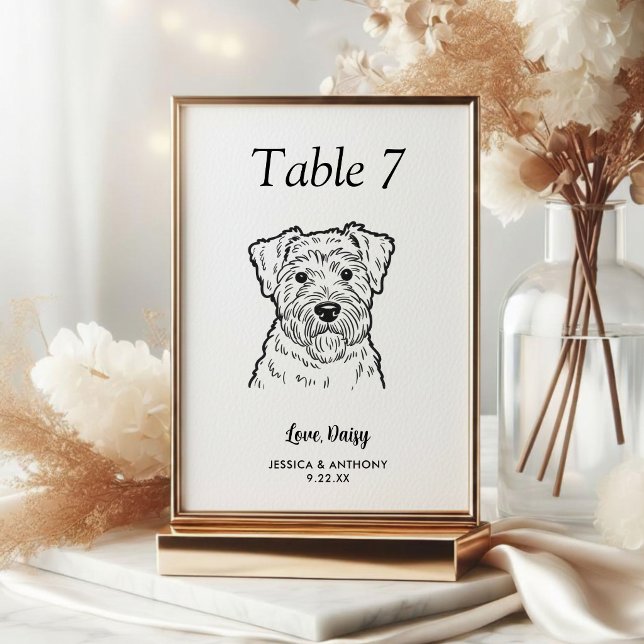 Simple Black and White Dog Wedding  Table Number (Creator Uploaded)