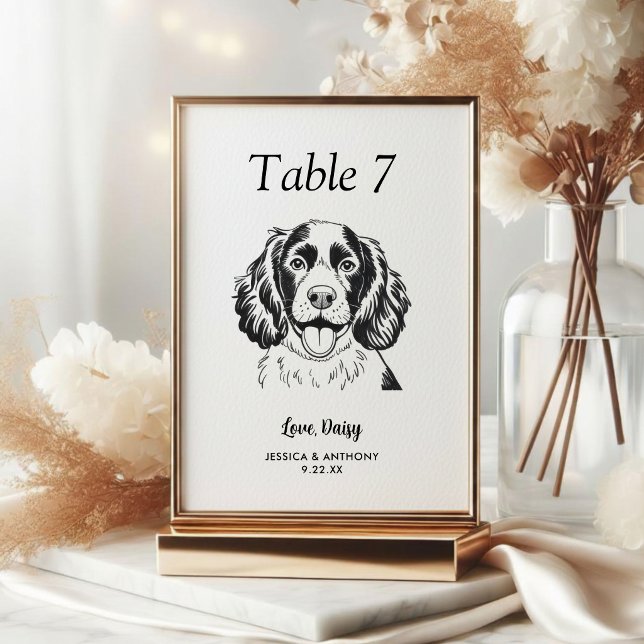 Simple Black and White Dog Wedding  Table Number (Creator Uploaded)