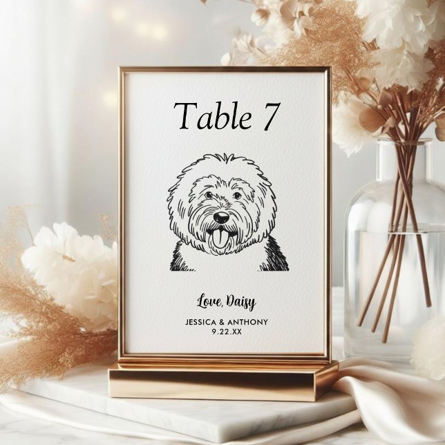 Simple Black and White Dog Wedding  Table Number (Creator Uploaded)