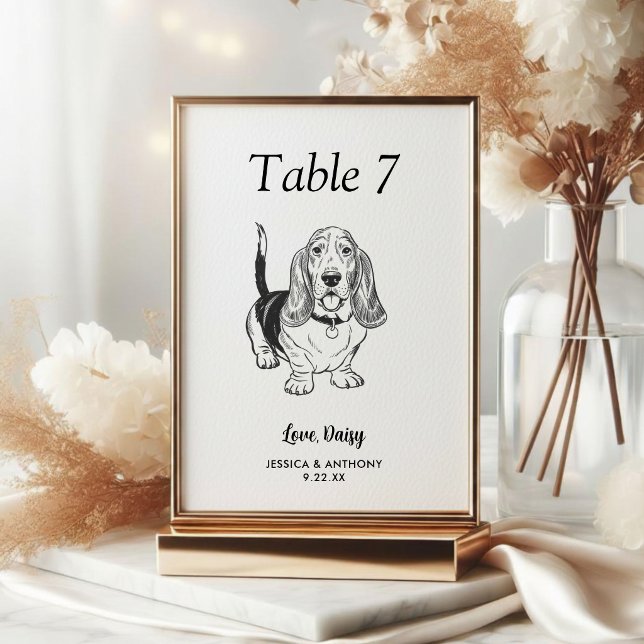 Simple Black and White Dog Wedding  Table Number (Creator Uploaded)