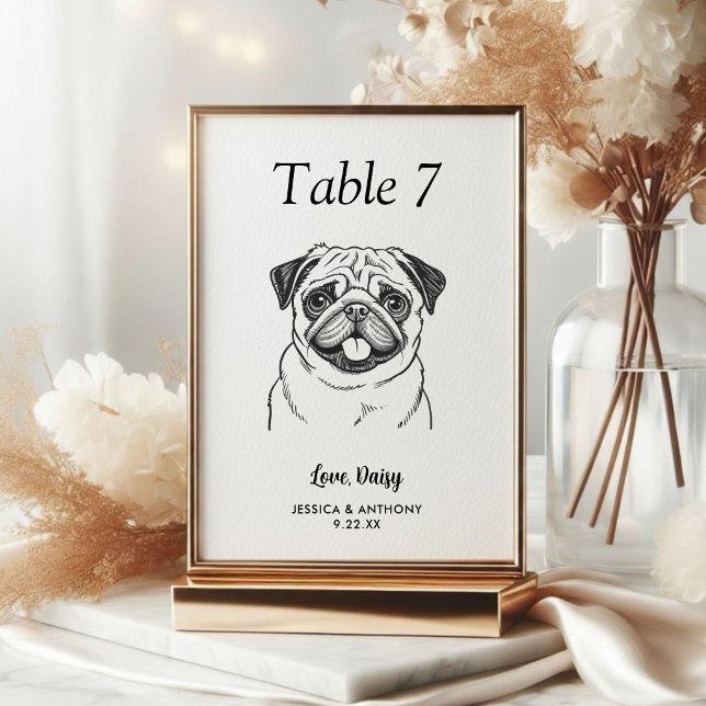 Simple Black and White Dog Wedding  Table Number (Creator Uploaded)