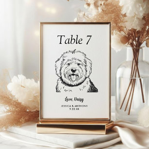 Simple Black and White Dog Wedding Table Number