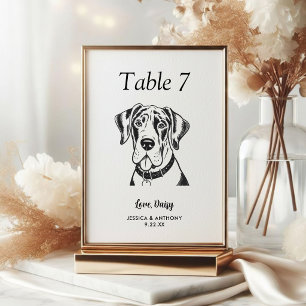 Simple Black and White Dog Wedding Table Number