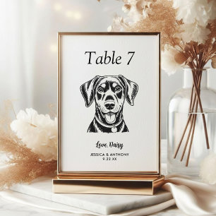 Simple Black and White Dog Wedding Table Number
