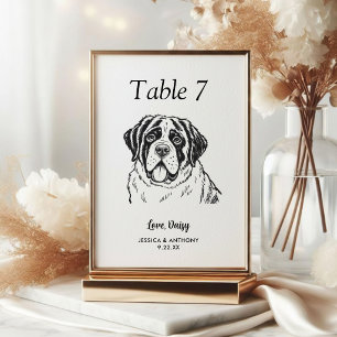 Simple Black and White Dog Wedding Table Number