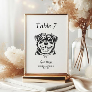 Simple Black and White Dog Wedding Table Number