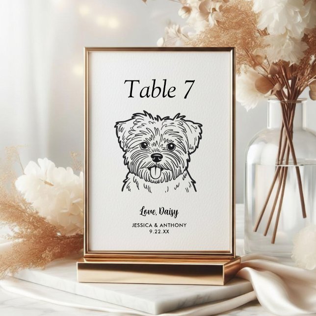 Simple Black and White Dog Wedding  Table Number (Creator Uploaded)