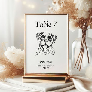 Simple Black and White Dog Wedding Table Number