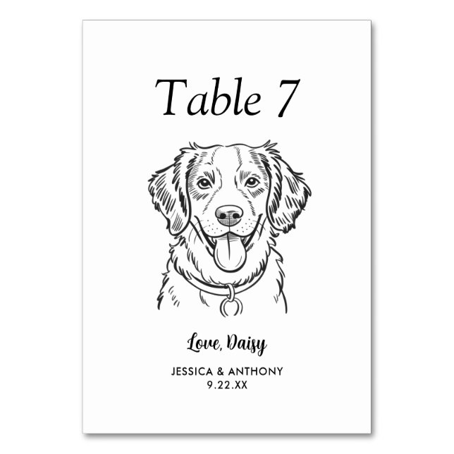 Simple Black and White Dog Wedding  Table Number (Front)