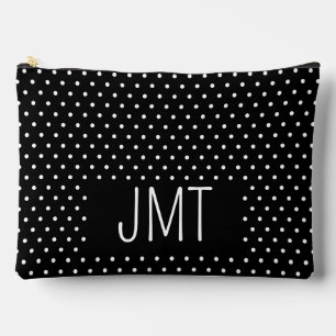 Simple Black and White Dots Monogram Accessory Pouch