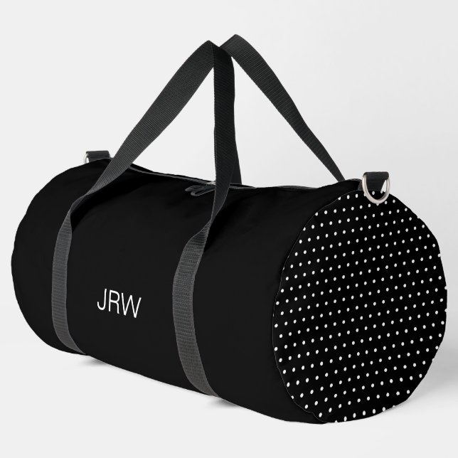 Simple Black and White Dots Pattern Monogram Duffle Bag (Left Corner)