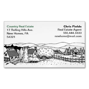 Simple Black and White Drawing   Country Scene Magnetic Business Card