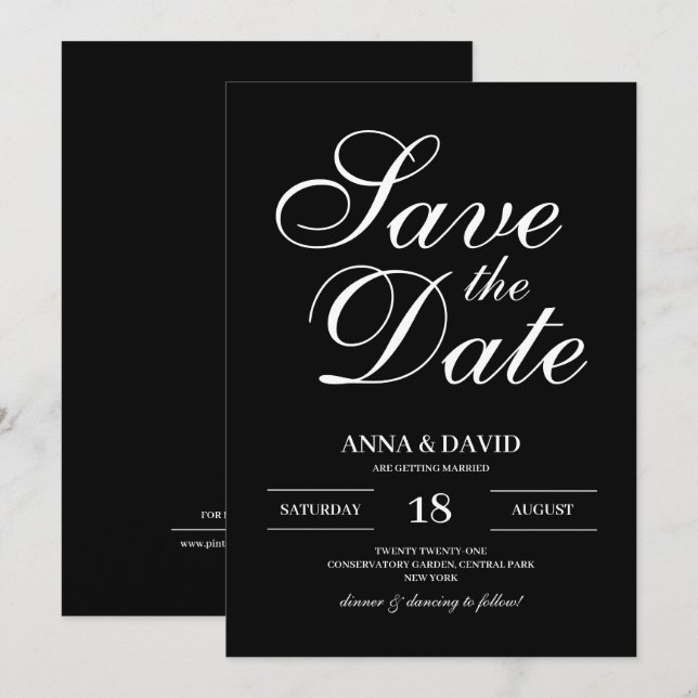 Simple Black and White Elegant Save The Date Invitation (Front/Back)
