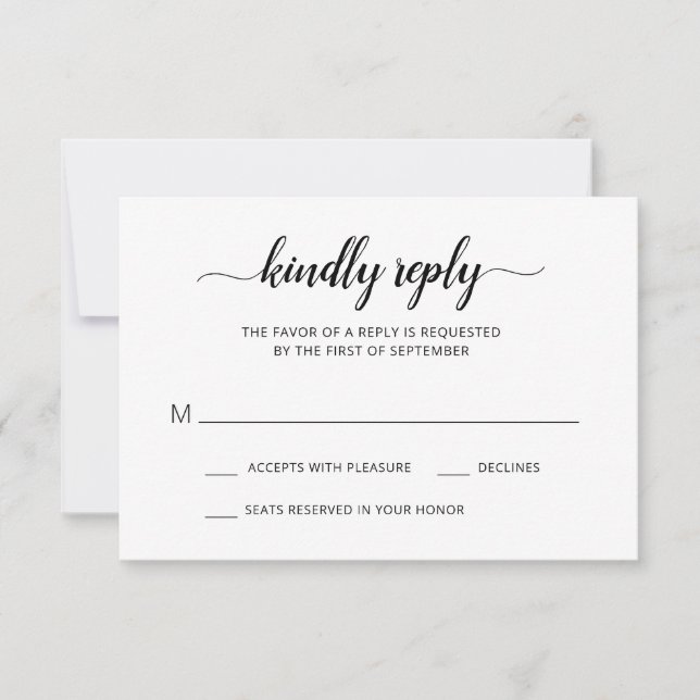 Simple Black and White Elegant Script Wedding RSVP Card (Front)