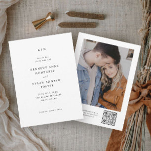 Simple Black and White Elegant Wedding QR code Save The Date