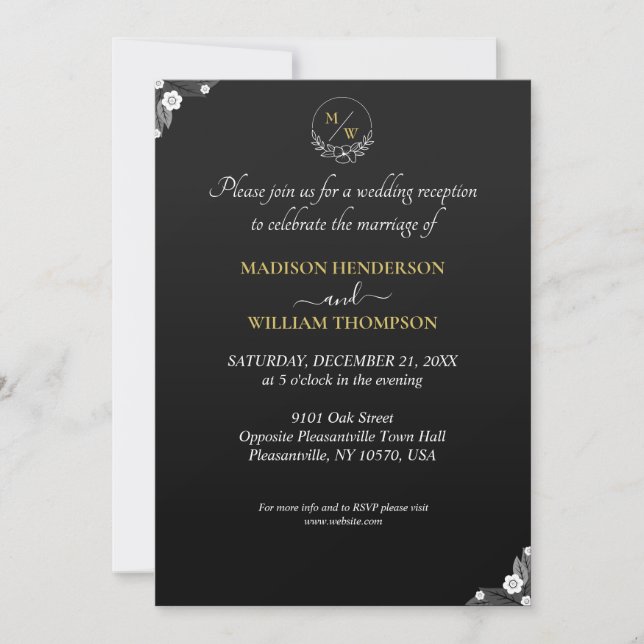 Simple Black and White Elegant Wedding Reception Invitation (Front)