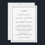 Simple Black and White Elegant Wedding Reception Invitation<br><div class="desc">Simple Wedding Announcement with reception invitation featuring a modern yet elegant design with your two letter monogram at the top and your details surrounded by a thin border. All text is in black, over a white background and the backside is solid black. The fonts and background colours may be changed...</div>