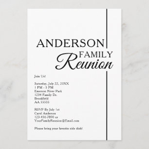 Simple Black and White Family Reunion Modern Invitation