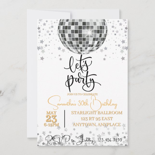 Simple Black and White Fancy Invitation d'annivers (Devant)