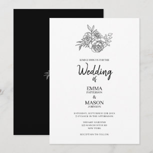 Simple Black and White Floral Outline Invitation