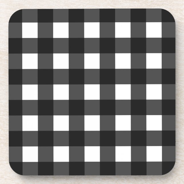 Simple Black and White Gingham Coaster (Front)