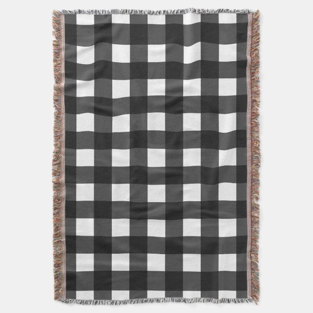 Simple Black and White Gingham Throw Blanket (Front Vertical)