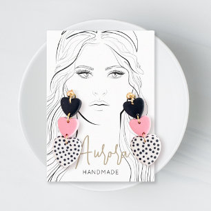 Simple Black and White Girl Drawing Jewellery  Business Card