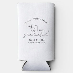 Simple Black and White Graduation Candle Gift Seltzer Can Cooler
