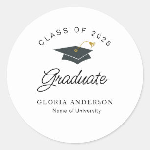 simple black and white graduation classic round sticker