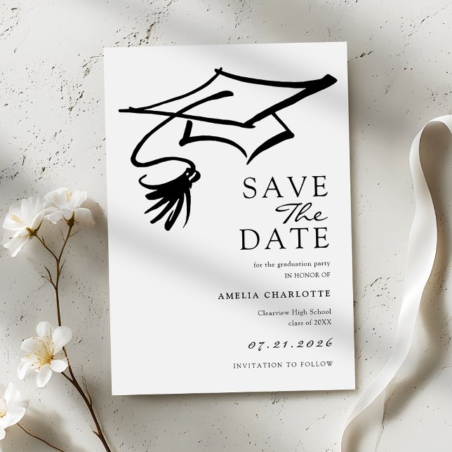 Simple Black and White Graduation Party Save The Date (Creator Uploaded)