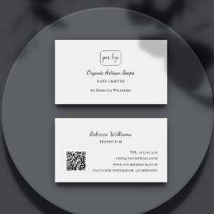 Simple Black and White Hand Made Soap QR code  Business Card