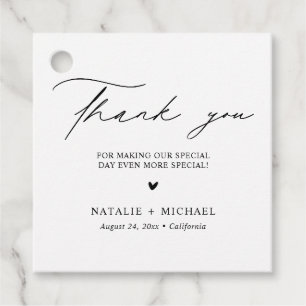 Simple Black And White Heart Personalized Wedding Favour Tags