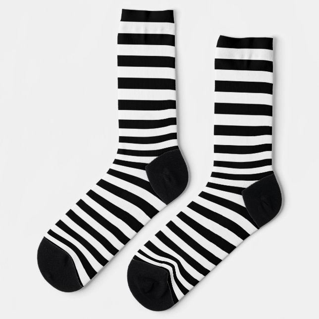 Simple Black and White Horizontal Stripes Pattern Socks (Left)