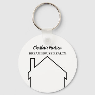 Simple Black And White House Real Estate Agent  Keychain
