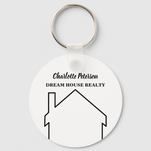 Simple Black And White House Real Estate Agent  Keychain (Front)
