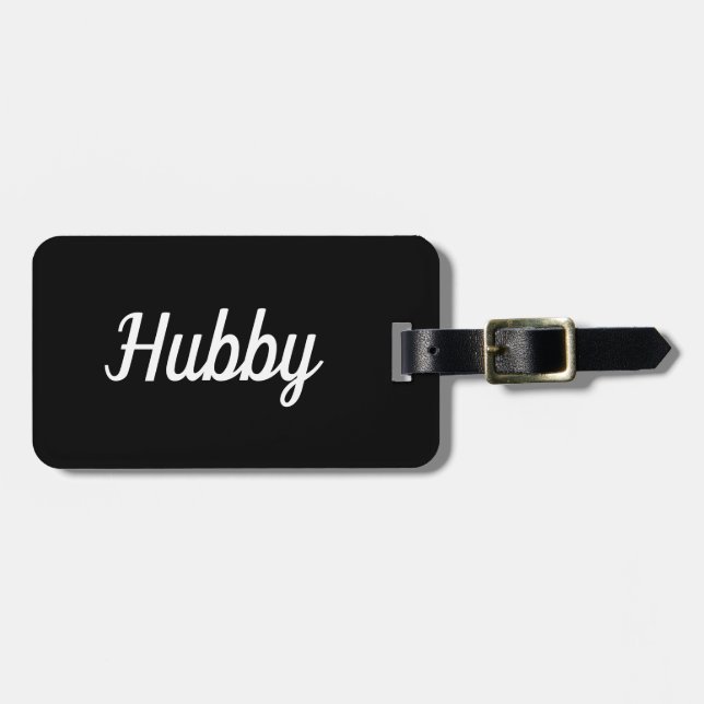Simple Black and White Hubby Luggage Tag (Front Horizontal)