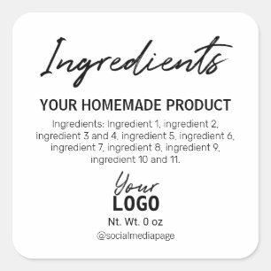 Simple Black And White Ingredient Labels