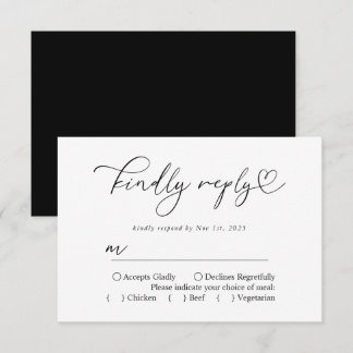 Simple Black And White Kindly Reply Calligraphy RSVP Card
