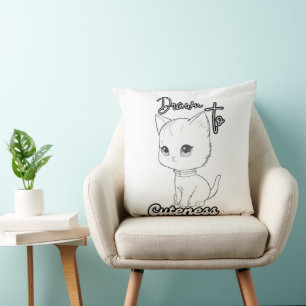 Simple Black and White Kitten Art Throw Pillow