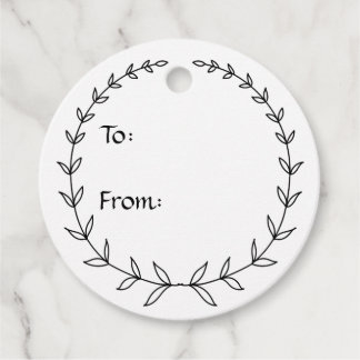 Simple black and white laurel wreath gift tag