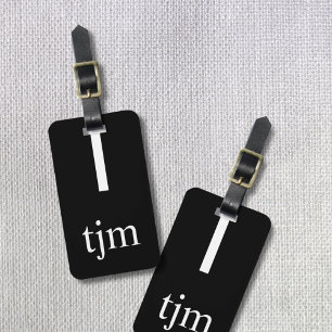Simple Black and White Line Masculine Monogram Luggage Tag