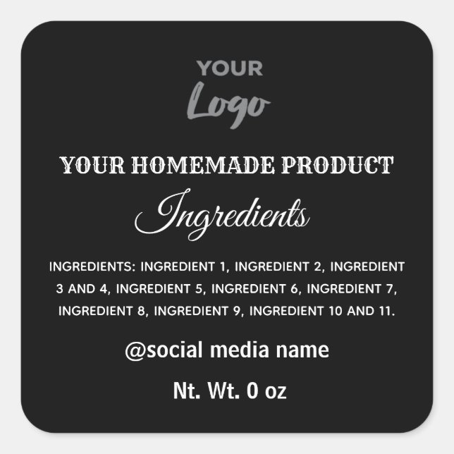 Simple black and white logo ingredients square sti sticker (Front)