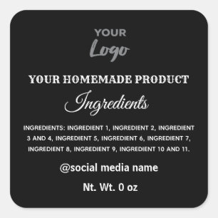 Simple black and white logo ingredients square sti sticker