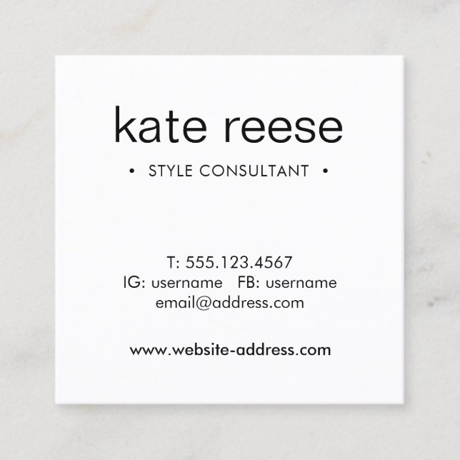 Simple Black and White Marble Professional Square Business Card (Front)