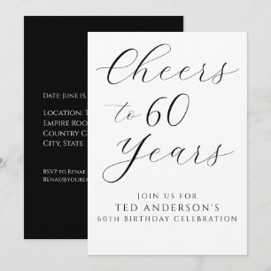 Simple Black and White Mens 60th Birthday Party  Invitation