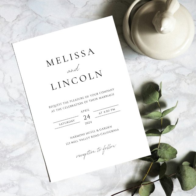 Simple Black and White Minimalist Script Wedding Invitation (Creator Uploaded)