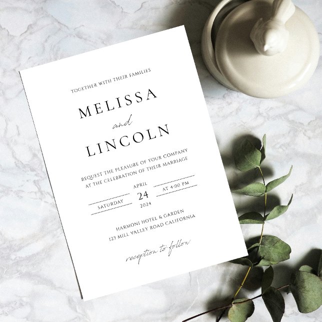 Simple Black and White Minimalist Script Wedding Invitation (Creator Uploaded)