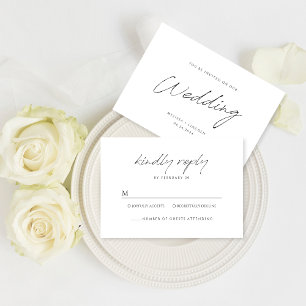 Simple Black and White Minimalist Script Wedding RSVP Card