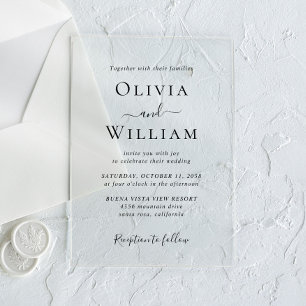 Simple Black And White Minimalist Wedding Acrylic Invitations